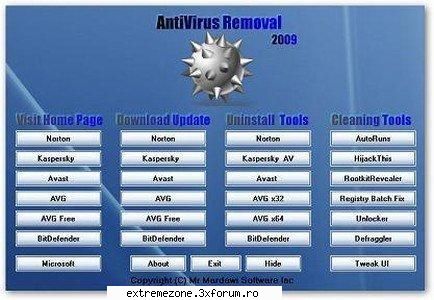 antivirus removal 2009 | 8.3 mb
a collection of uninstall antivius tools that do a complete & clean