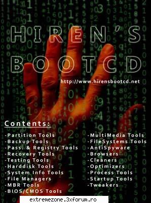 hiren's boot cd is a boot cd containing various diagnostic programs such as agents, system disk